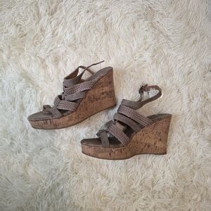 Maurices Taupe Woven Cork Wedge Sandals